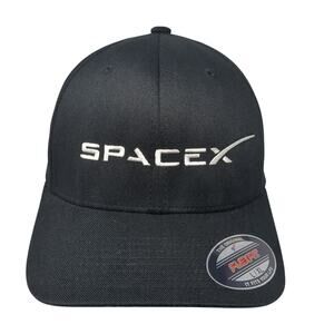 SpaceX Fitted Hat Black XL Embroidered Flexfit Yupoong Vent Holes